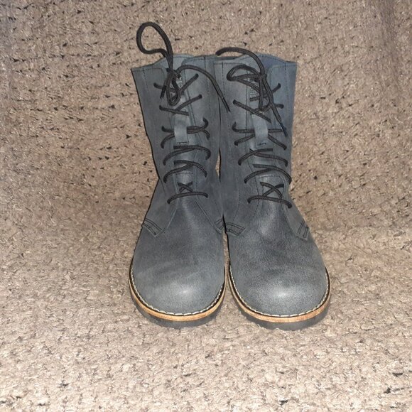 ROOTS CANADA-Lace Up Boot-Mid-Calf-Blue Gray Italian Leather-Sz 9-Near Mint - Picture 3 of 7